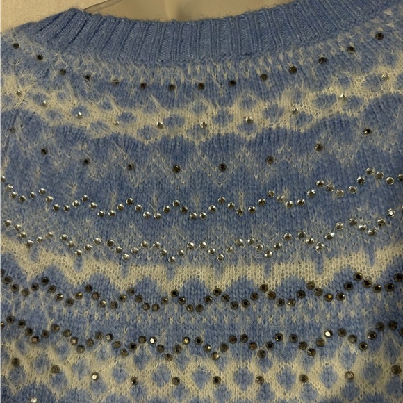 Talbots Light Blue Embroidery Frost Fair Isle Women's Sweater Sz SP - Picture 8 of 12